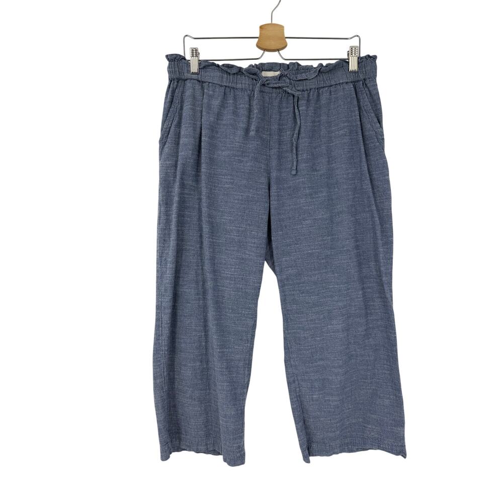 Pact Womens Organic Cotton Pull On Pants Size XL Blue Wide Leg Cropped
